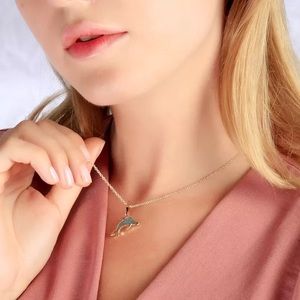 Resin Dolphin Pendant Gold Tone Chain Necklace